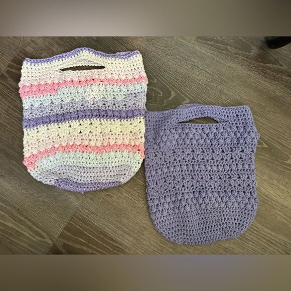 Crochet Small Tote Bags in Pastel and Purple - Picture 1 of 2